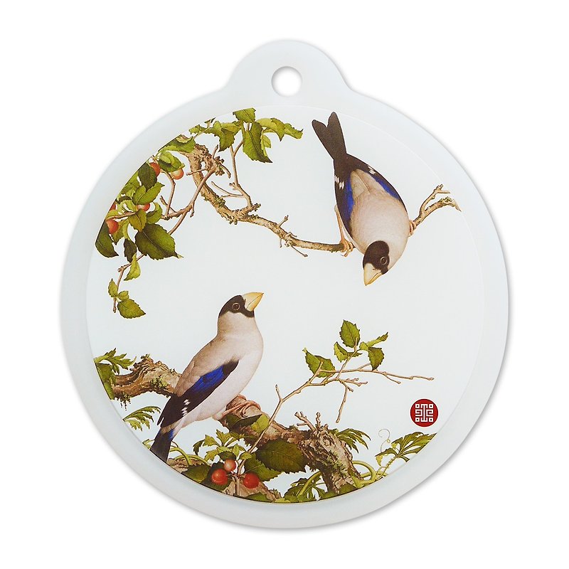 Authorized by the National Palace Museum | Xiancai Changchun Silicone coaster - Cherry Mulberry (Qing Dynasty Lang Shining's painting Xiancaichangchun - Coasters - Silicone Multicolor