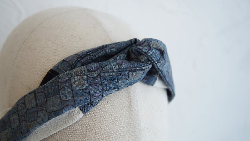 Double-sided tie headband/Japanese blue - เครื่องประดับผม - ผ้าฝ้าย/ผ้าลินิน สีม่วง