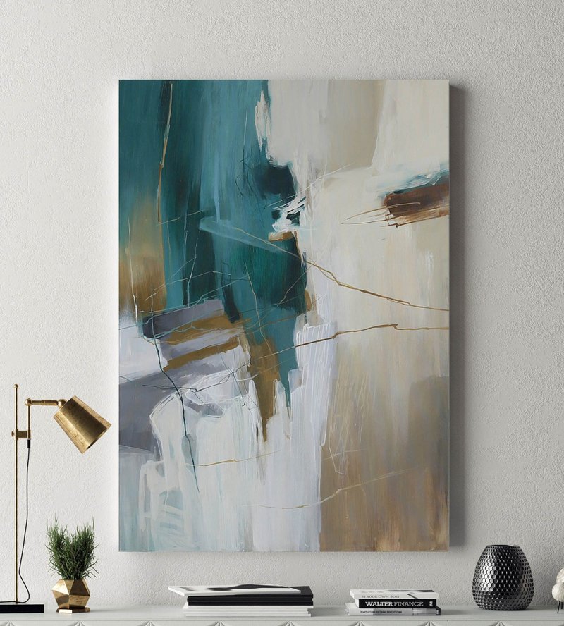 Turquoise Abstract Canvas Art | Modern Wall Art for Living Room | Melody 3 - 壁貼/牆壁裝飾 - 棉．麻 綠色