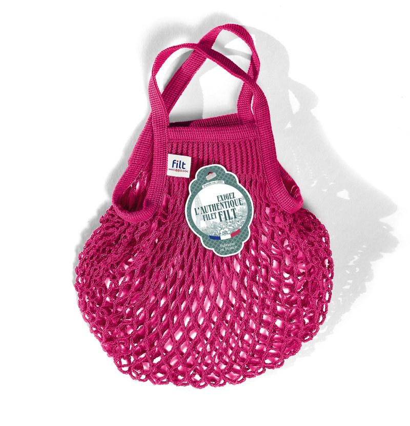 French Filt mesh bag dark berry red Raspberry - กระเป๋าถือ - ผ้าฝ้าย/ผ้าลินิน 