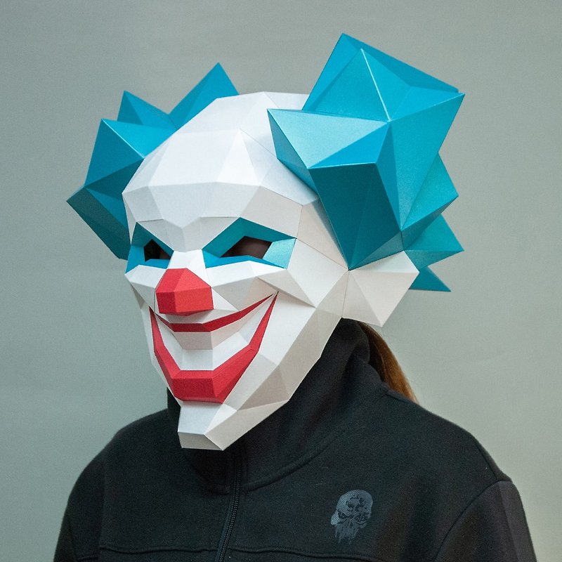 DIY Handmade 3D Paper Model Gift Headgear Mask Series-Clown Mask - Stuffed Dolls & Figurines - Paper White