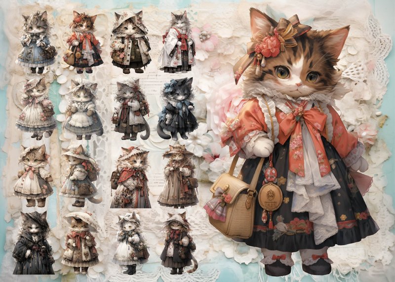 ANTIQUE CAT シールセット - 貼紙 - 紙 