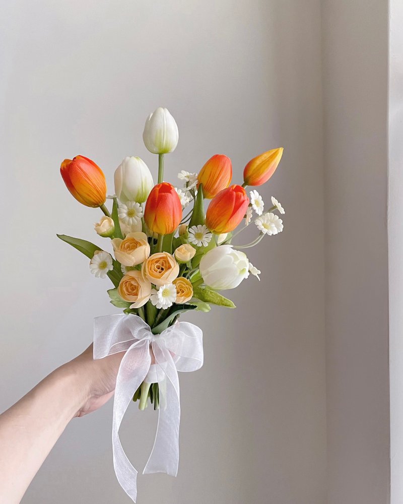 [Artificial flowers] Orange, white and yellow tulips, artificial flowers, Korean style bouquet - Other - Plastic Orange