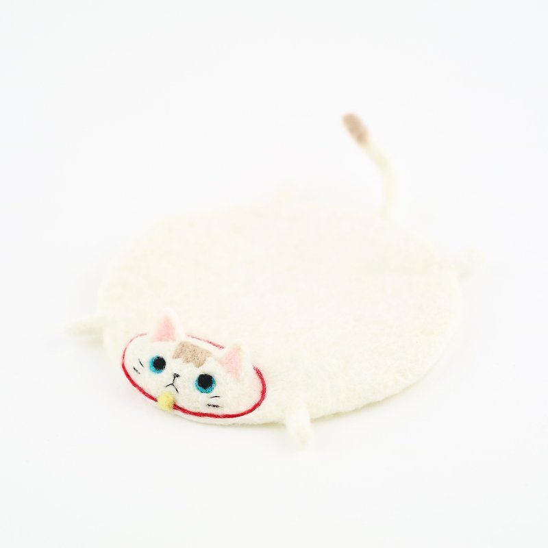 Flattened cat wool felting coaster - Coasters - Wool 