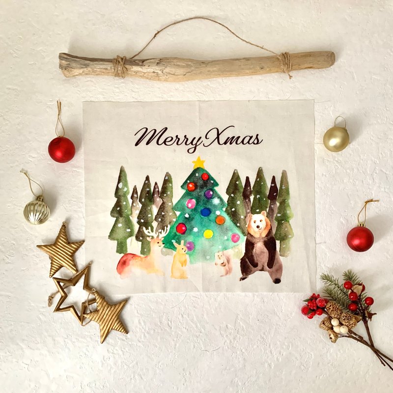 forest christmas tapestry - ตกแต่งผนัง - ผ้าฝ้าย/ผ้าลินิน ขาว