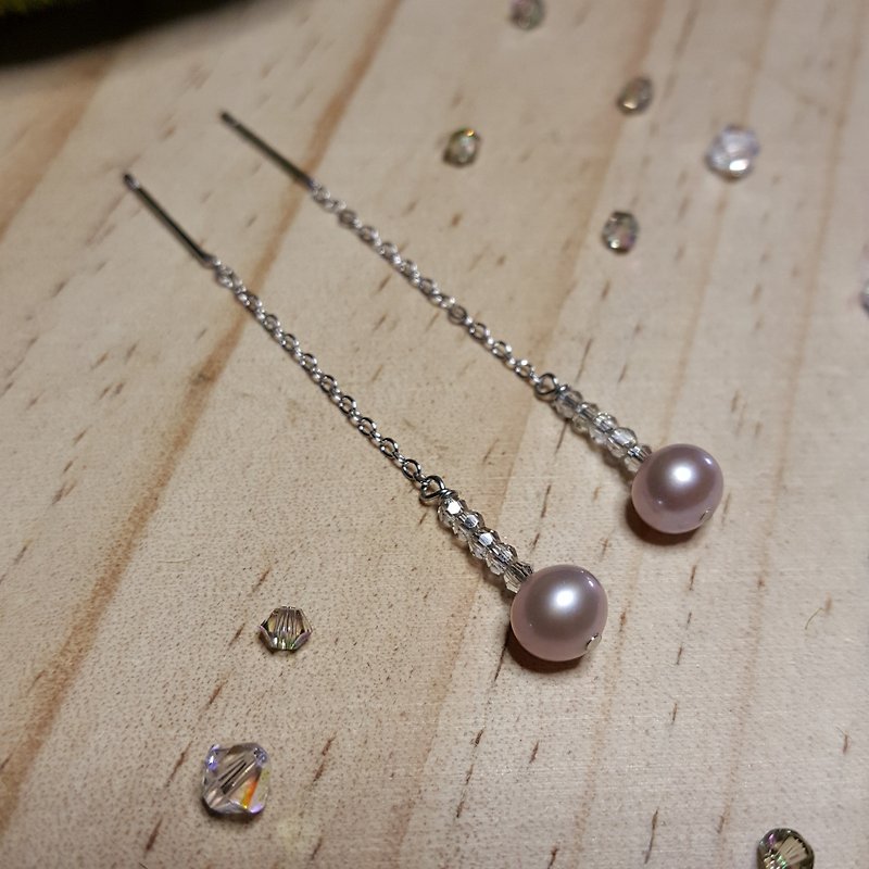 Sparkling Romance: Dangling Earrings with Swarovski Elements & Freshwater Pearls (925 Silver/unique/HK/Handmade/Artdeco) - สร้อยติดคอ - เครื่องเพชรพลอย หลากหลายสี