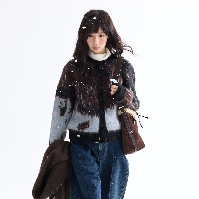 光影提花圓領開衫|針織衫|冬款|Sora-1996 - 女毛衣/針織衫 - 羊毛 