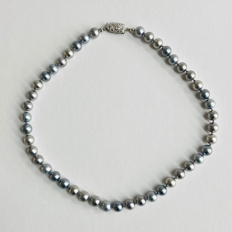 玻璃珍珠混色全結項鍊 / 8mm 約 42cm / 粉彩色灰混色 / 日本製造 - 項鍊 - 玻璃 灰色