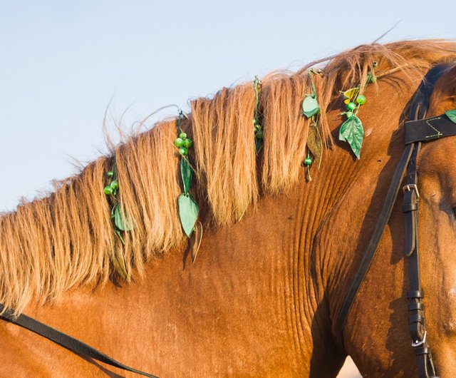 緑の馬のたてがみエクステンションジュエリー手作りのポニーたてがみと