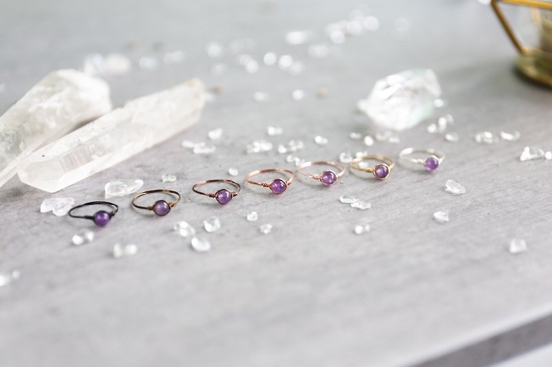 2月誕生石 4mm紫晶青銅線戒指  多色入 - 戒指 - 寶石 紫色