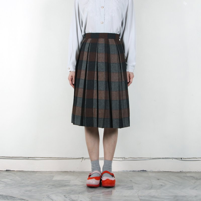 [Egg plant ancient] Qiao crisp coffee ancient woolen pleated skirt - Skirts - Wool Multicolor