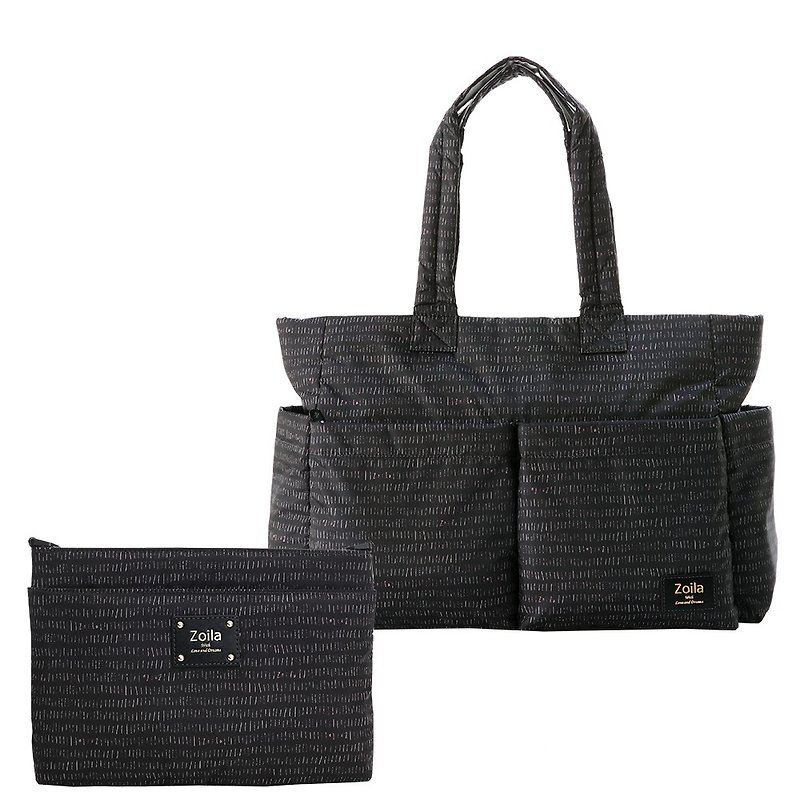 Line black Gayat Tote bag + double crossbody bag _ mother bag _ parenting bag - กระเป๋าคุณแม่ - เส้นใยสังเคราะห์ สีดำ