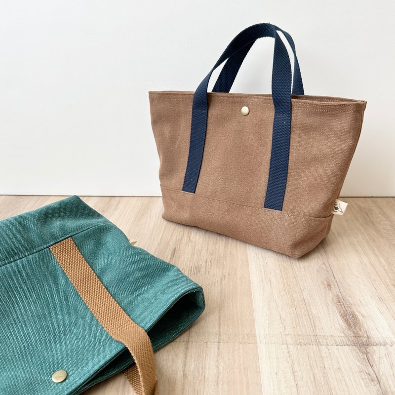 【River】Handheld tote bag/washed canvas/red coffee - Handbags & Totes - Cotton & Hemp Red