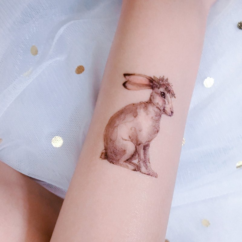 Lovely Flower Bunny Rabbit Temporary Tattoo Stickers Floral Cute Pink Pastel Art - สติ๊กเกอร์แทททู - กระดาษ สึชมพู