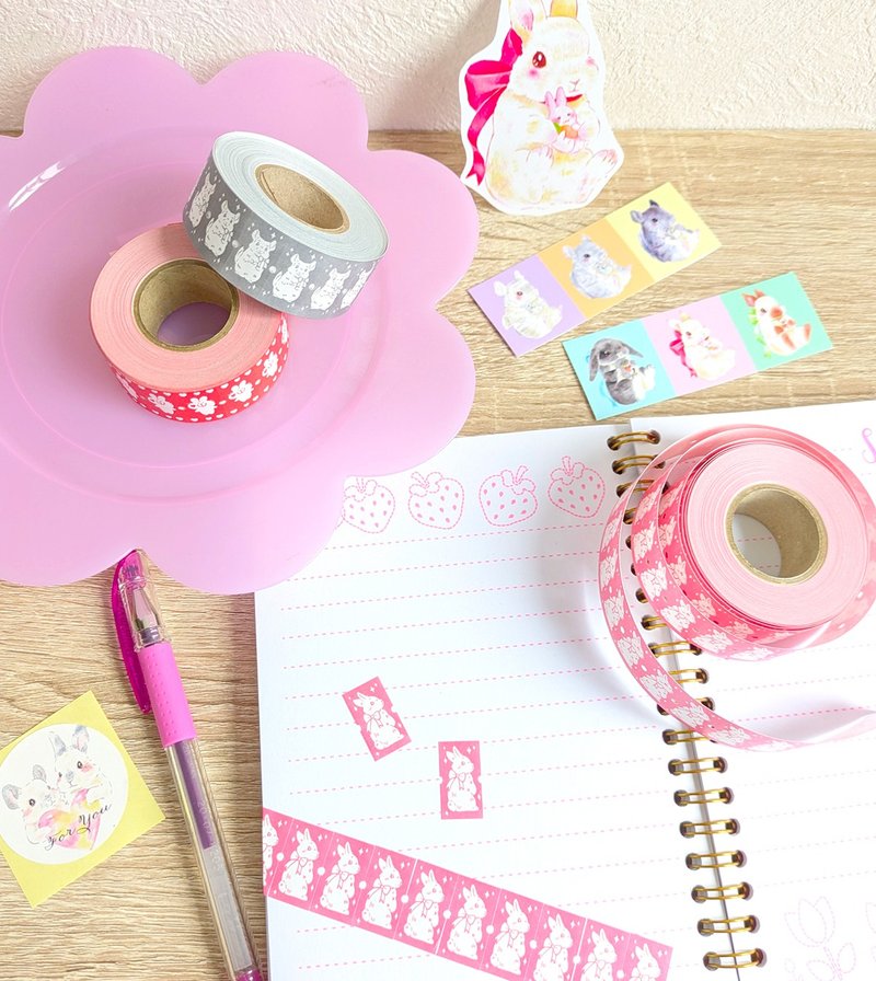 うさぎのラベラーシール - 貼紙 - 紙 粉紅色