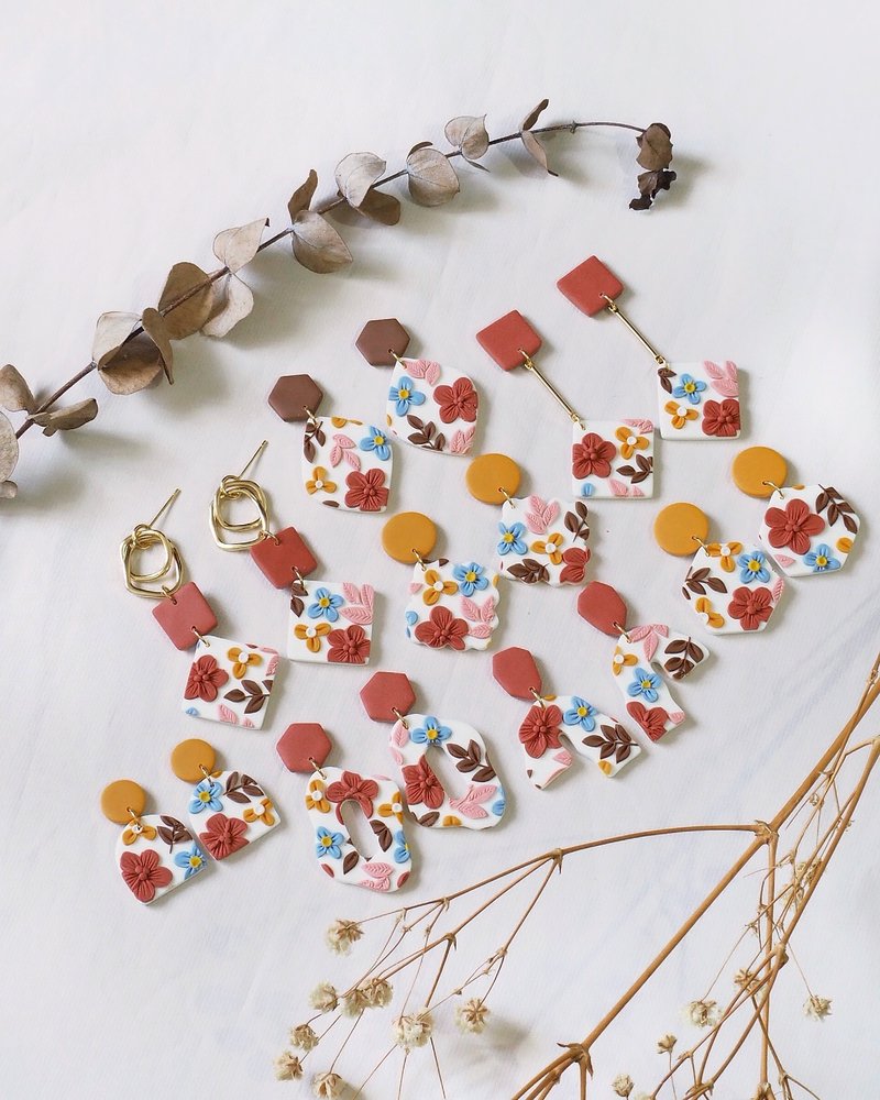 Autumn vibe polymer clay earrings - ต่างหู - วัสดุอื่นๆ 