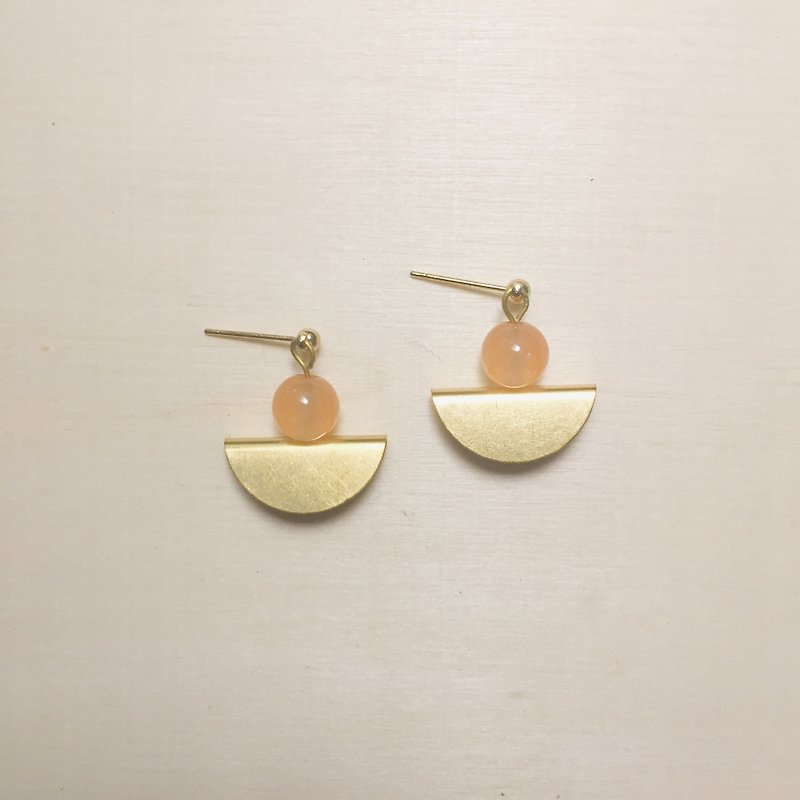 Pink orange jade three-dimensional fan-shaped earrings - ต่างหู - หยก สีส้ม