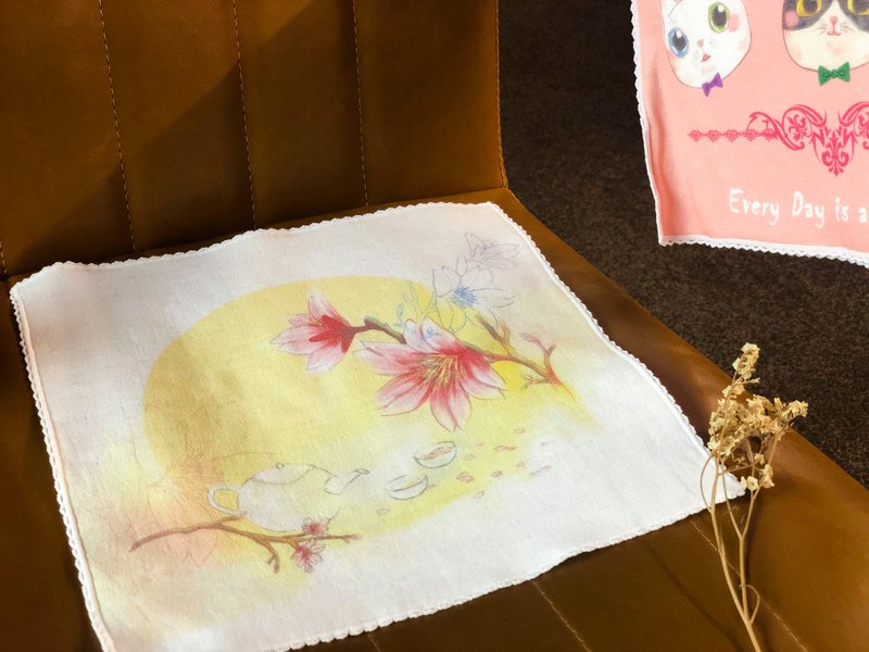 [Lucky bag] Blossoms/100% cotton exquisite small square handkerchief*Sakura - the taste of missing you - Handkerchiefs & Pocket Squares - Cotton & Hemp Yellow