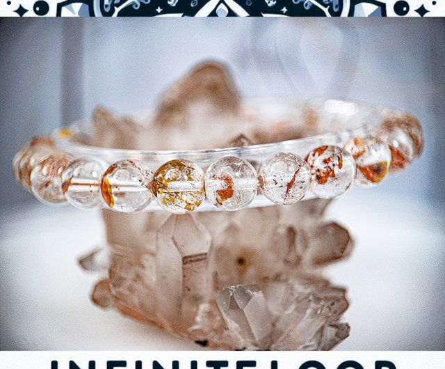 無限ループ【錦鯉クォーツ】高品質の氷透明8mm赤と黄色のヘマトイド