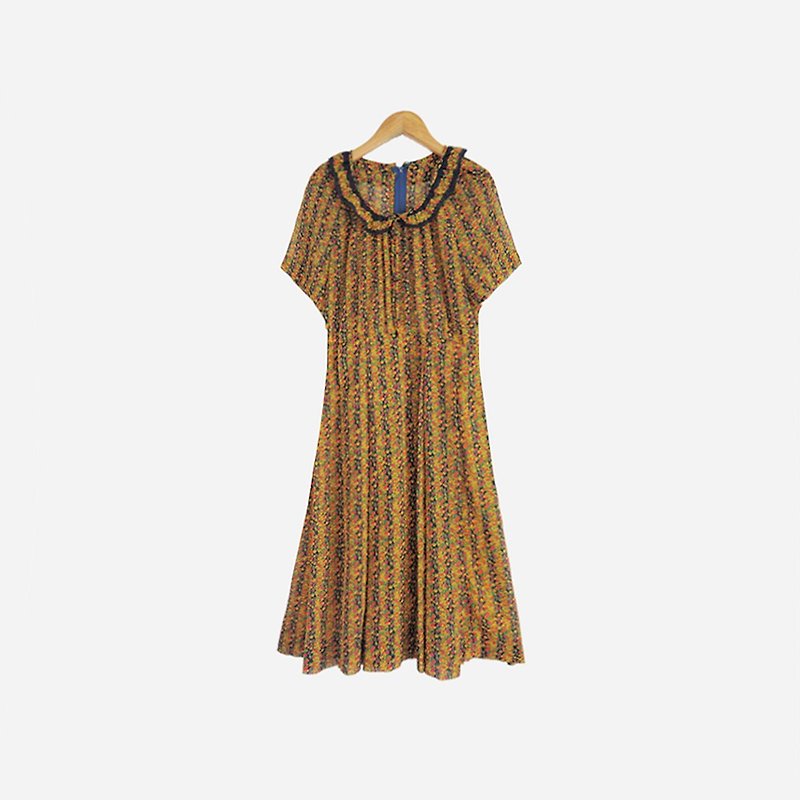 Dislocation vintage / small round neck floral dress no.838 vintage - ชุดเดรส - เส้นใยสังเคราะห์ สีส้ม