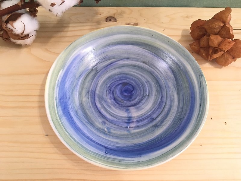 Swirl Blue-Handmade Pottery Plate - จานเล็ก - ดินเผา สีน้ำเงิน