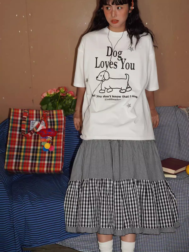 odd maker重工拼接格紋半身長裙日系風a字傘裙大擺高腰顯瘦裙子 - 裙子/長裙 - 棉．麻 