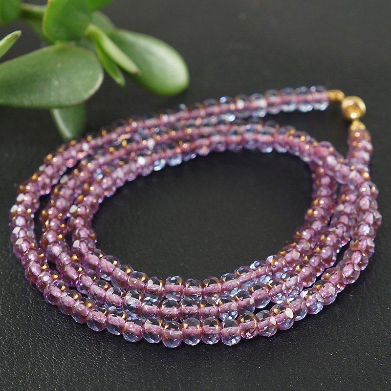 Lilac Purple Lavender Violet Czech Faceted Glass Beaded Necklace Jewelry Gift - Necklaces - Glass Purple