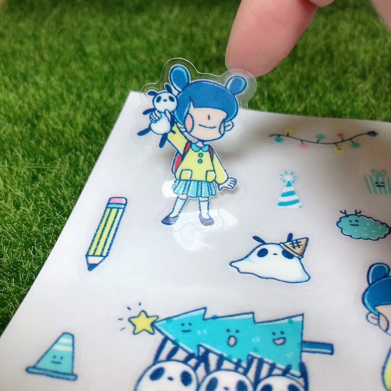 Not a rabbit, but a bear with long ears / Transparent sticker postcard - Stickers - Waterproof Material Blue