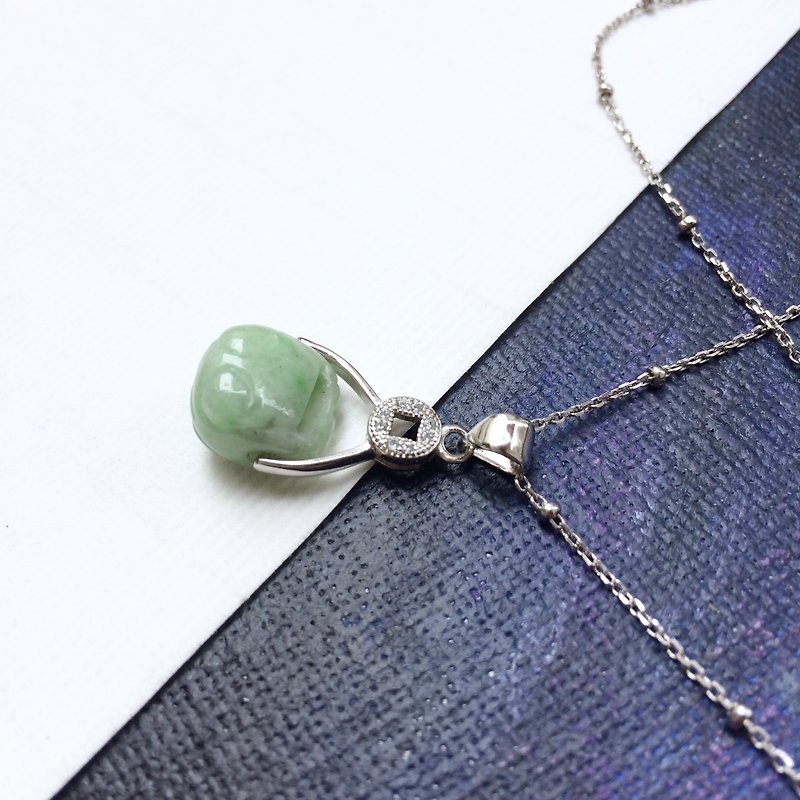 925 silver Natural stone necklace green - สร้อยคอ - เครื่องเพชรพลอย สีเขียว