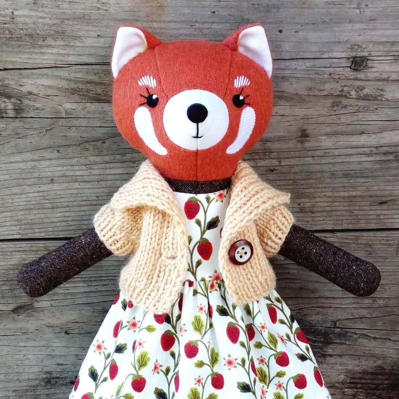 Red panda girl, handmade plush doll, wool stuffed red panda - 公仔/玩偶 - 羊毛 多色