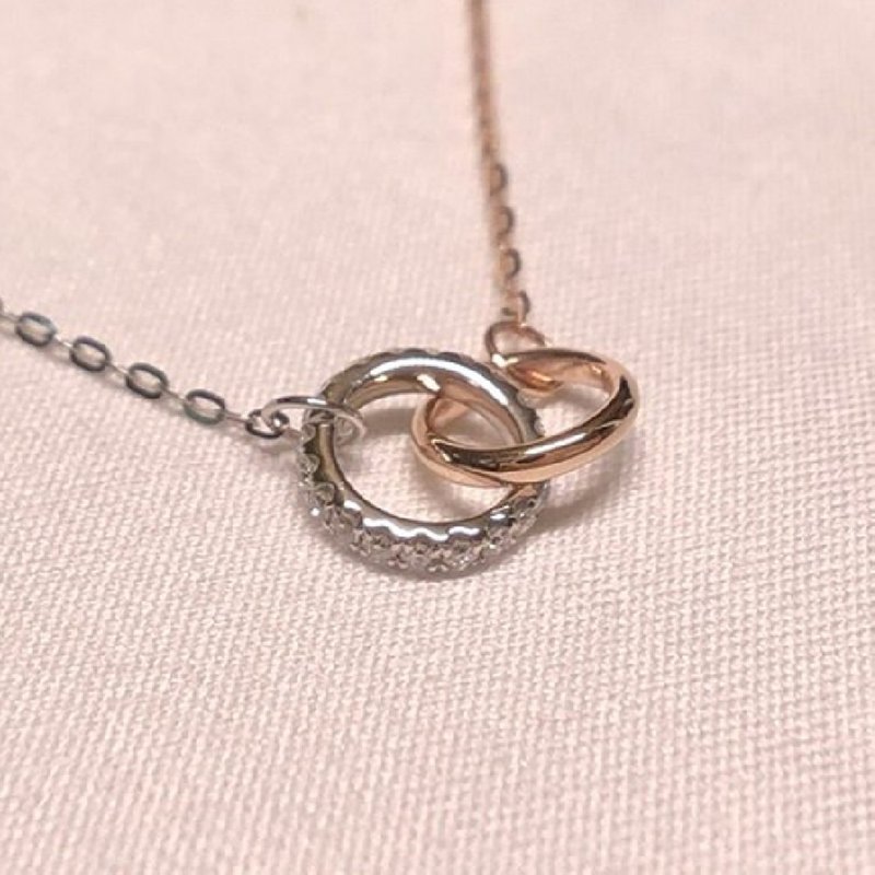 【Moriarty Jewelry】環環相扣- 雙環造型 -14K 雙色K金 小鑽項鍊 - 項鍊 - 玫瑰金 