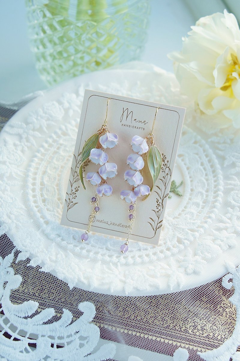 [New Version] Red Lily of the Valley • Lilac - Handmade resin earrings, jewelry, New Year gift - ต่างหู - เรซิน สีม่วง