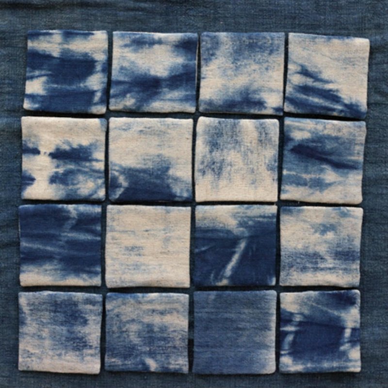 Indigo plant dyed thickened hand-made cloth pad tea ceremony coaster pot pad blue dyed tie-dye placemat napkin - Coasters - Cotton & Hemp Blue