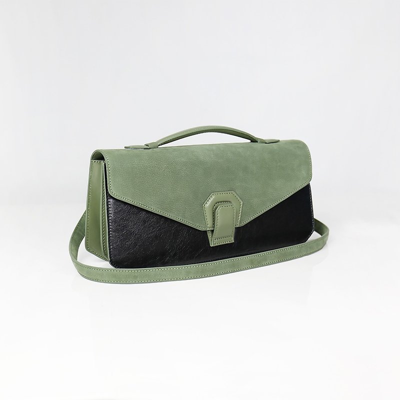 【Melodica】Genuine Leather Two-Layer Accordion Shoulder Clutch - Matcha Green - กระเป๋าคลัทช์ - หนังแท้ สีเขียว