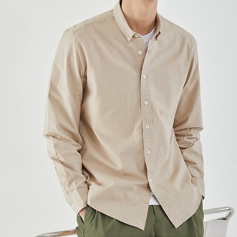 Long-sleeved base yarn-dyed shirt - เสื้อเชิ้ตผู้ชาย - ผ้าฝ้าย/ผ้าลินิน สีกากี