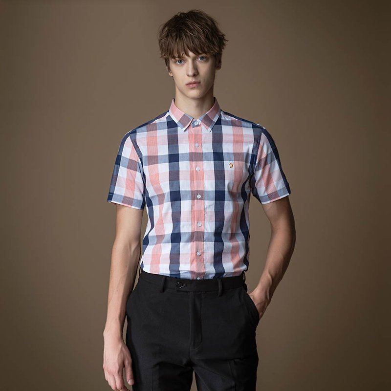 PINLI summer short-sleeved plaid shirt - Men's Shirts - Cotton & Hemp Multicolor