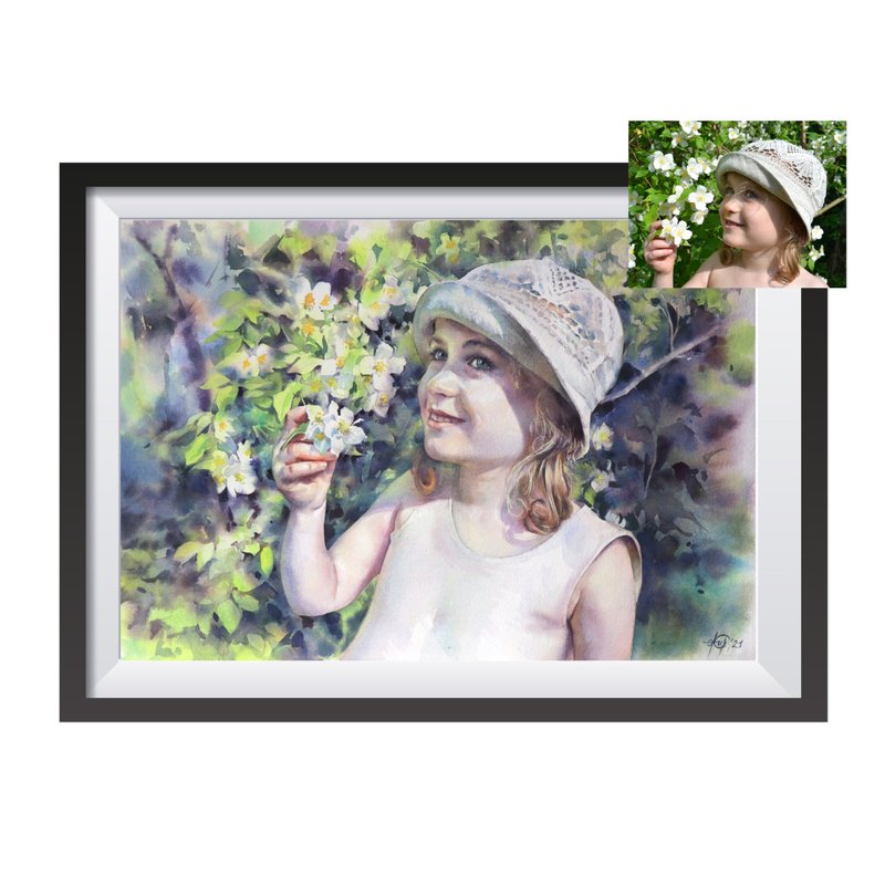 Custom original watercolor portrait painting by artist Irina Zhunaeva - 似顏繪/客製畫 - 紙 多色