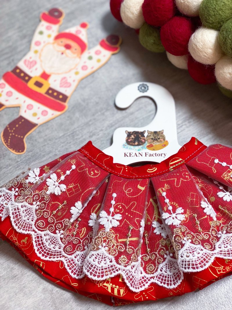 Christmas lace drool shoulder cat and dog collar - ชุดสัตว์เลี้ยง - ผ้าฝ้าย/ผ้าลินิน สีแดง