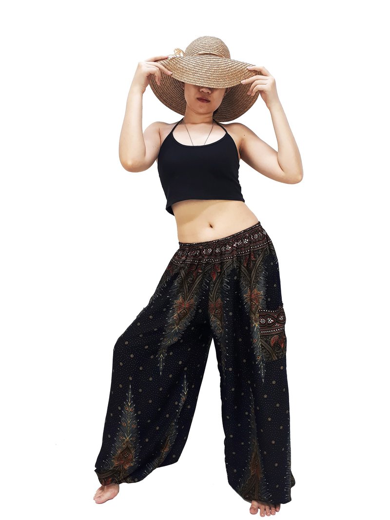 Women Pants Aladdin Pants Thai Pants Gypsy Pants Rayon Bohemian Trouser - 男長褲/休閒褲 - 其他材質 黑色