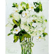 抽象花画 花瓶に白い紫陽花 16 x 12 - ショップ ArtSvitlana