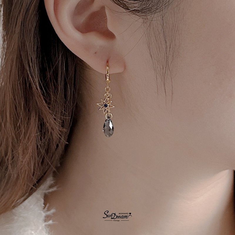 Blue star crystal earrings crystal earrings Clip-On star earrings clip-on earrings - Earrings & Clip-ons - Copper & Brass Blue