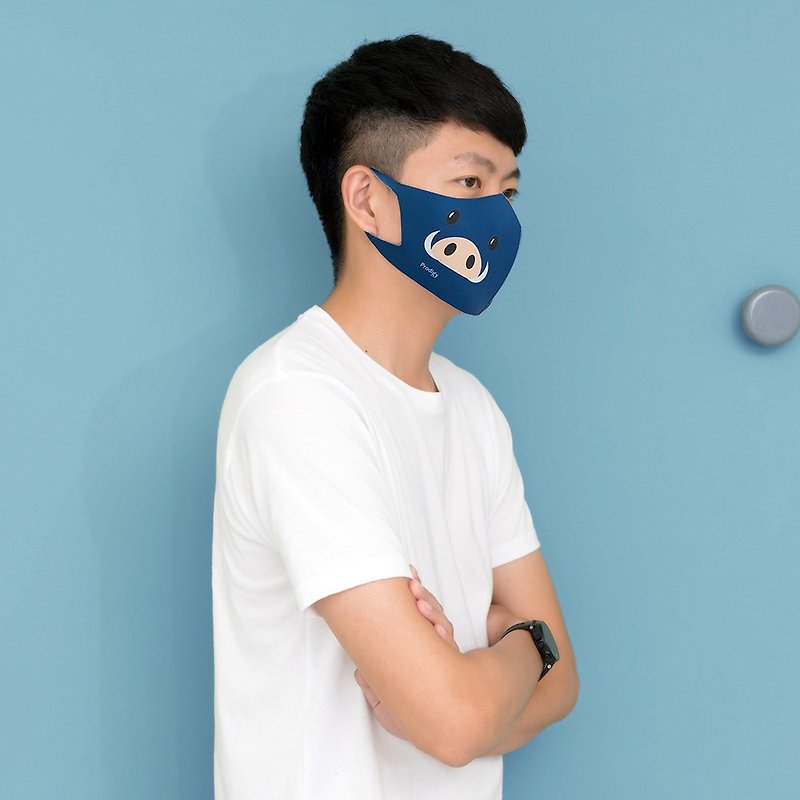 穩重藍豬-S/M-動物園-3D立體透氣口罩 - 口罩/口罩收納套 - 其他材質 多色