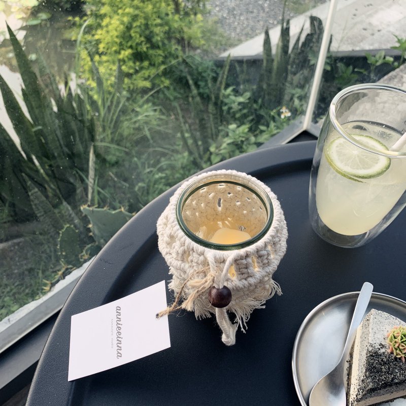 Macrame 編織 燭台 玻璃杯 - 擺飾/家飾品 - 棉．麻 白色