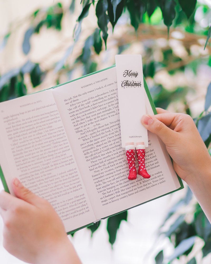 Red and White Knitted Socks from authentic MYBOOKMARK - Bookmarks - Clay Red
