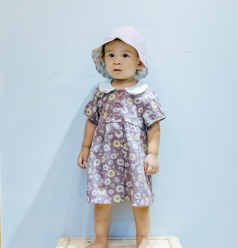 Round neck small dress - Lavender sunflower young children newborn children's hand made - Kids' Dresses - Cotton & Hemp Purple