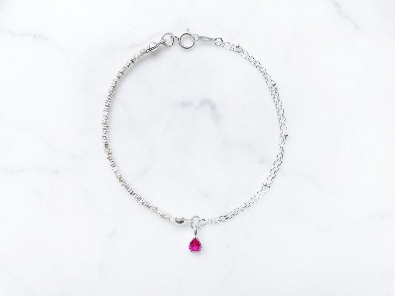 ::Silver Quartet :: Ice Drops (Raspberry Red) Asymmetric Double Chain Silver Bracelet (2.0) - Bracelets - Gemstone 