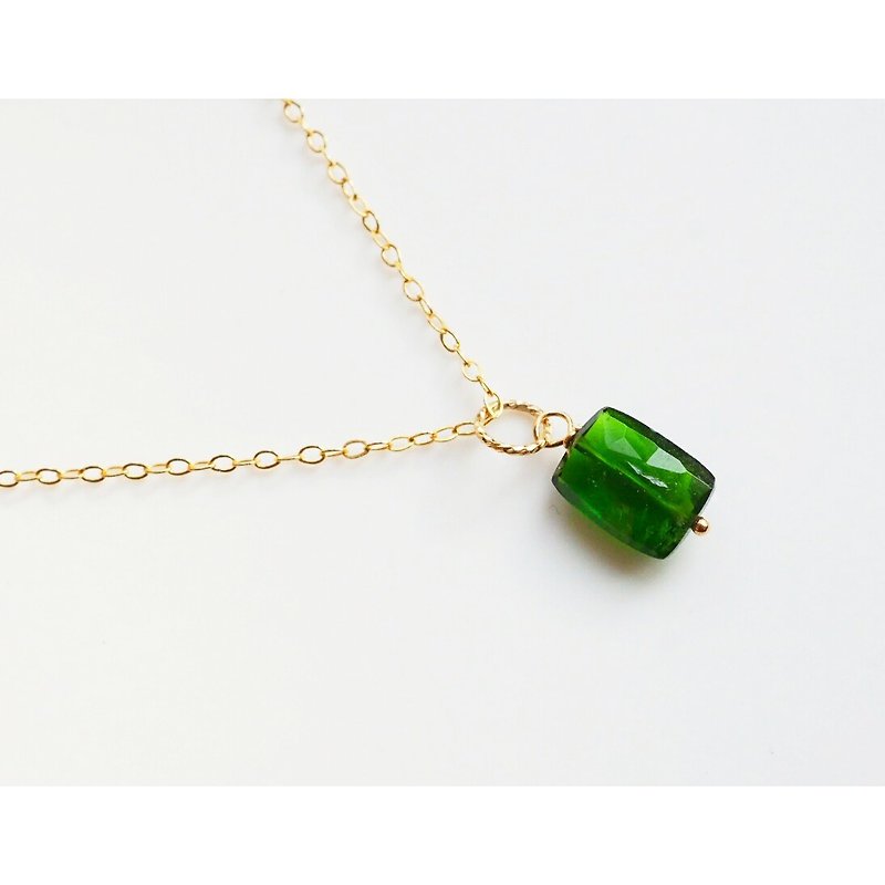 Emerald Gold Hanging | Cut Chrome Diopside‧American 14kgf Gold Necklace - สร้อยคอ - เครื่องประดับพลอย สีเขียว