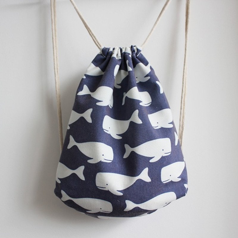 Customized Drawstring Backpack Bag Happy Holidays Cotton Linen Storage Bag Drawstring Bag - กระเป๋าหูรูด - ผ้าฝ้าย/ผ้าลินิน สีน้ำเงิน