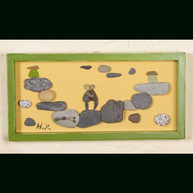 pebble artの物語　with frame　壁の装飾 　natural art 　wall decor　Driftwood art　４０ - ウォールデコ・壁紙 - 石 ブラウン