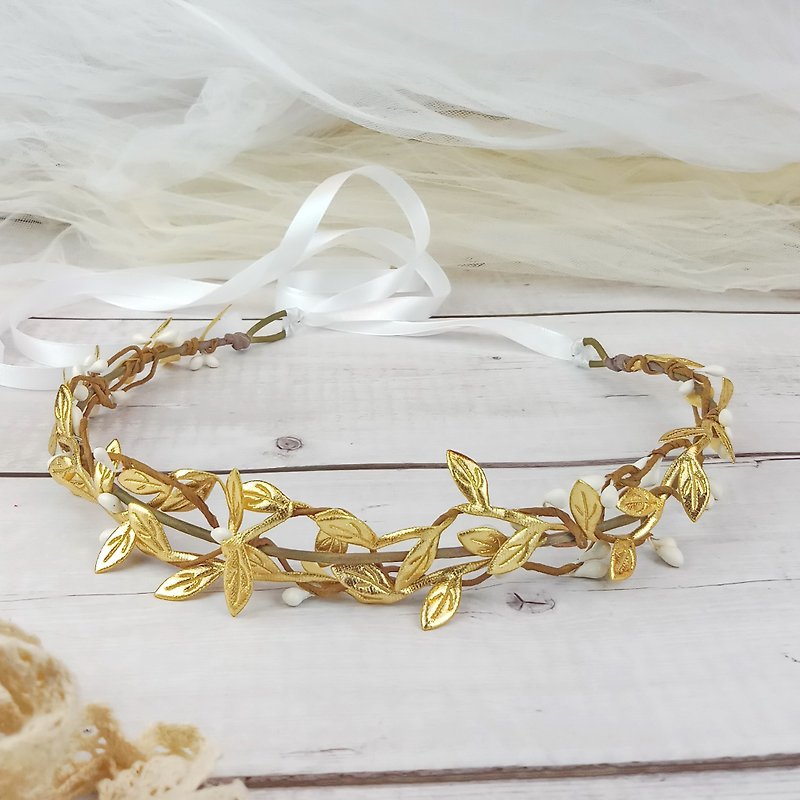 Bridal wreath, golden leaf wreath, more love than golden wreath [golden romance] - Hair Accessories - Silk Gold